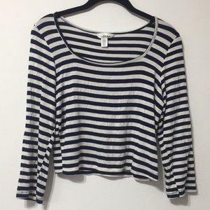 Blue & White Stripe Crop Top with 3/4 Sleeves
